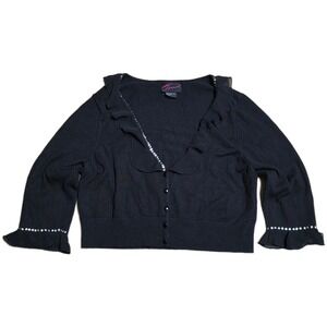 Torrid Y2K Women's Black Ruffle Sequin Button Front Cropped Cardigan Size 1X‎